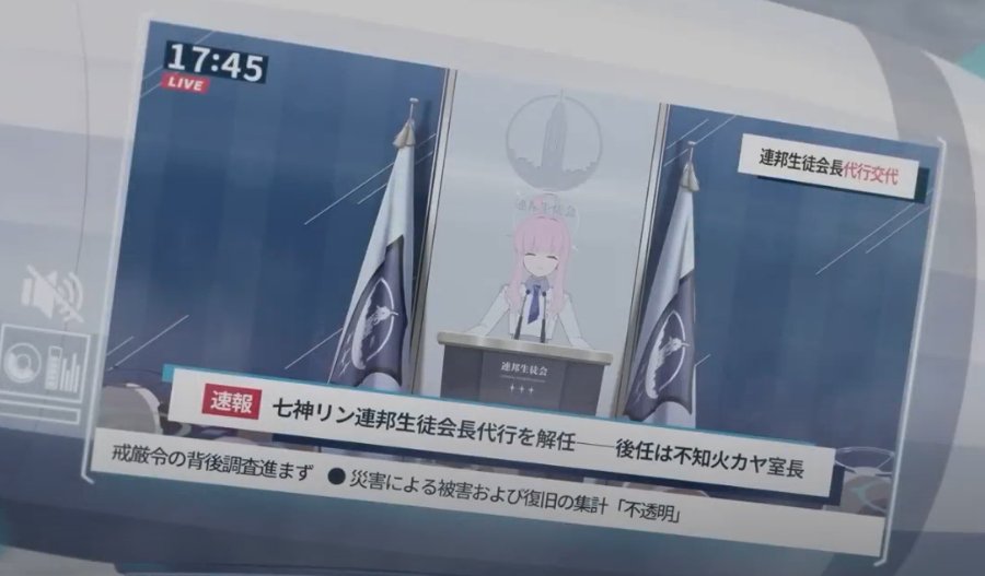 カルバノグの兎編 vol.2 第2章「We Were RABBITs! 」第3話「後輩の苦悩」より。旗が2本差されている光景は青瓦台で大統領が対国民談話を発表するイメージを投影していると思われる。