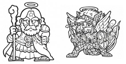 左：スーパーゼウス　右：ヘッドロココの原画／画像は特設ページより／（C） PARCO CO.,LTD. ALL RIGHTS RESERVED.