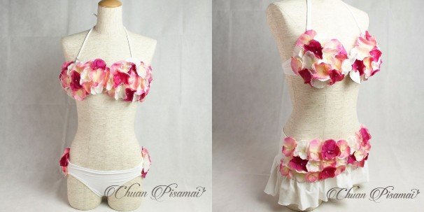 左：ハンドメイドフラワービキニ（14,800円／税抜）、右：ハンドメイドフラワービキニスカートタイプ（14,800円／税抜）