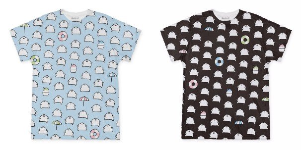 STUDYさん「ウサギ達がワイワイしてる柄のTシャツ」。