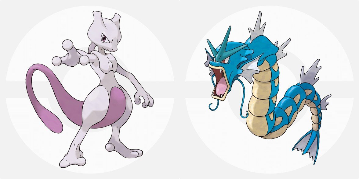 （左から）ミュウツー、ギャラドス／ポケモンずかん｜ポケモンだいすきクラブより