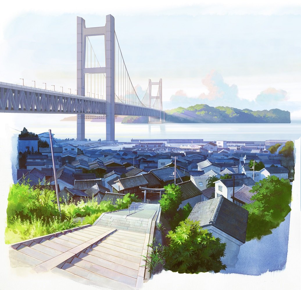 舞台となる岡山県児島の背景美術