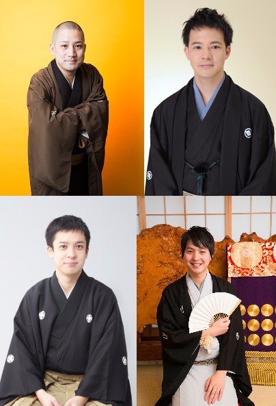 左上：春風亭一之輔さん（38歳）、右上：柳亭市弥さん（32歳）、左下：春風亭昇々さん（31歳）、右下：林家木りんさん（27歳）／画像は各公式Webサイトより