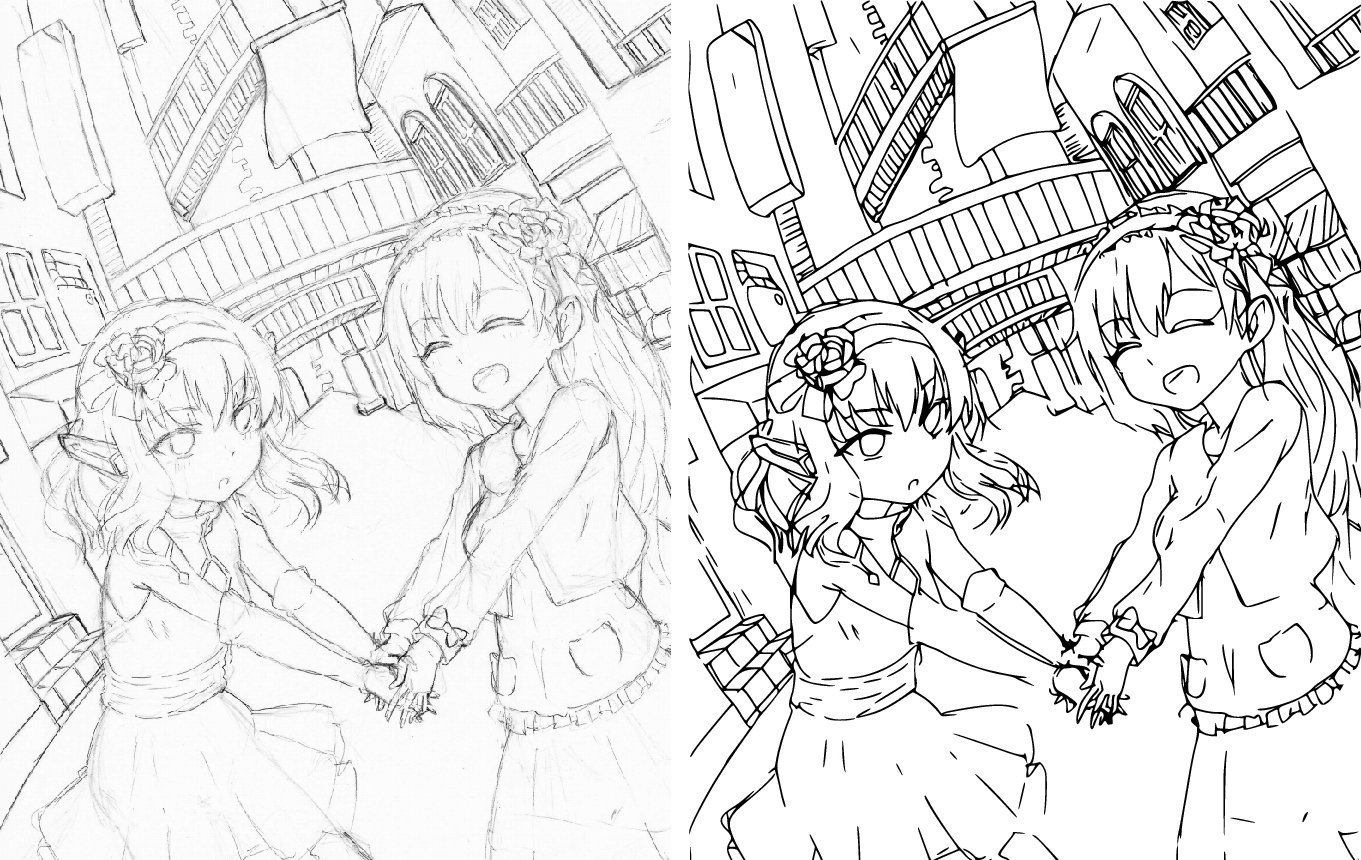 「ラフスケッチの自動線画化」1