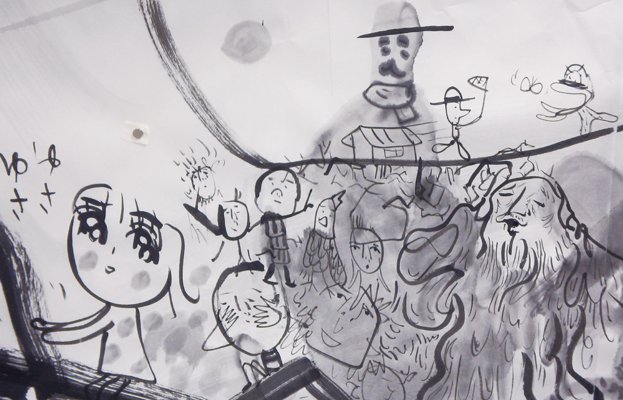 墨絵インスタレーション「崩」（部分）