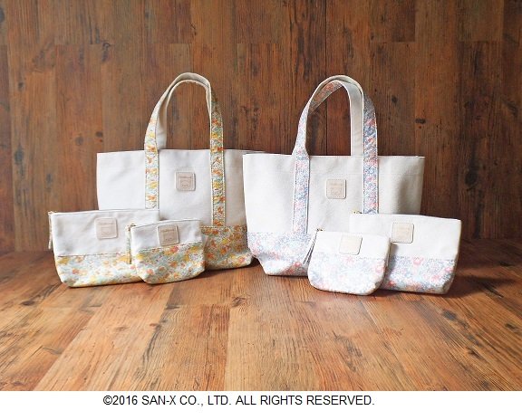 「コリラックマストア」リバティ×リラックマ トートバッグ 全2種（各3,500円＋税））／化粧ポーチ 全2種（各2,200円＋）／ティッシュポーチ 全2種（各2,000円＋税））