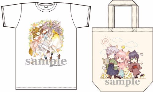 伊藤ハチ/『ご主人様と獣耳の少女メル』グッズ(左)Tシャツ¥2,800(税抜)、(右)トート¥2,000(税抜)