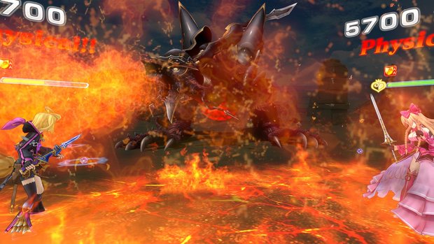 『乖離性ミリオンアーサーVR』の場面。炎がプレイヤーを包む!