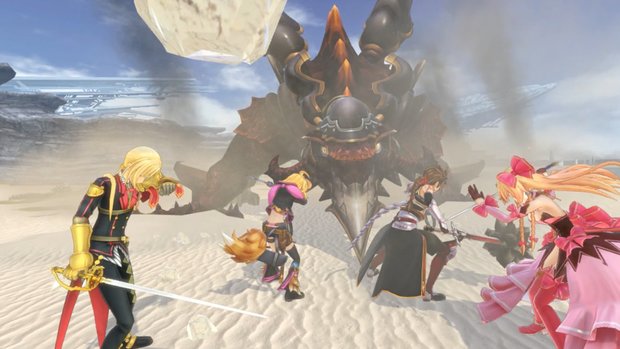 『乖離性ミリオンアーサーVR』の場面。石礫が目の前に飛んでくる!