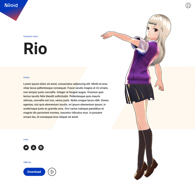 3Dキャラクターのプロフィールページイメージ