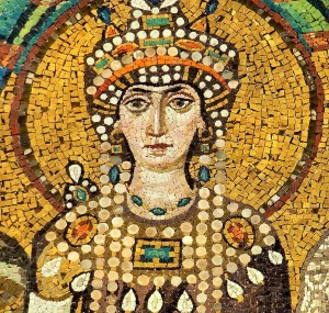 Mosaic of Theodora - Basilica of San Vitale (built A.D. 547), Italy. UNESCO World heritage site.