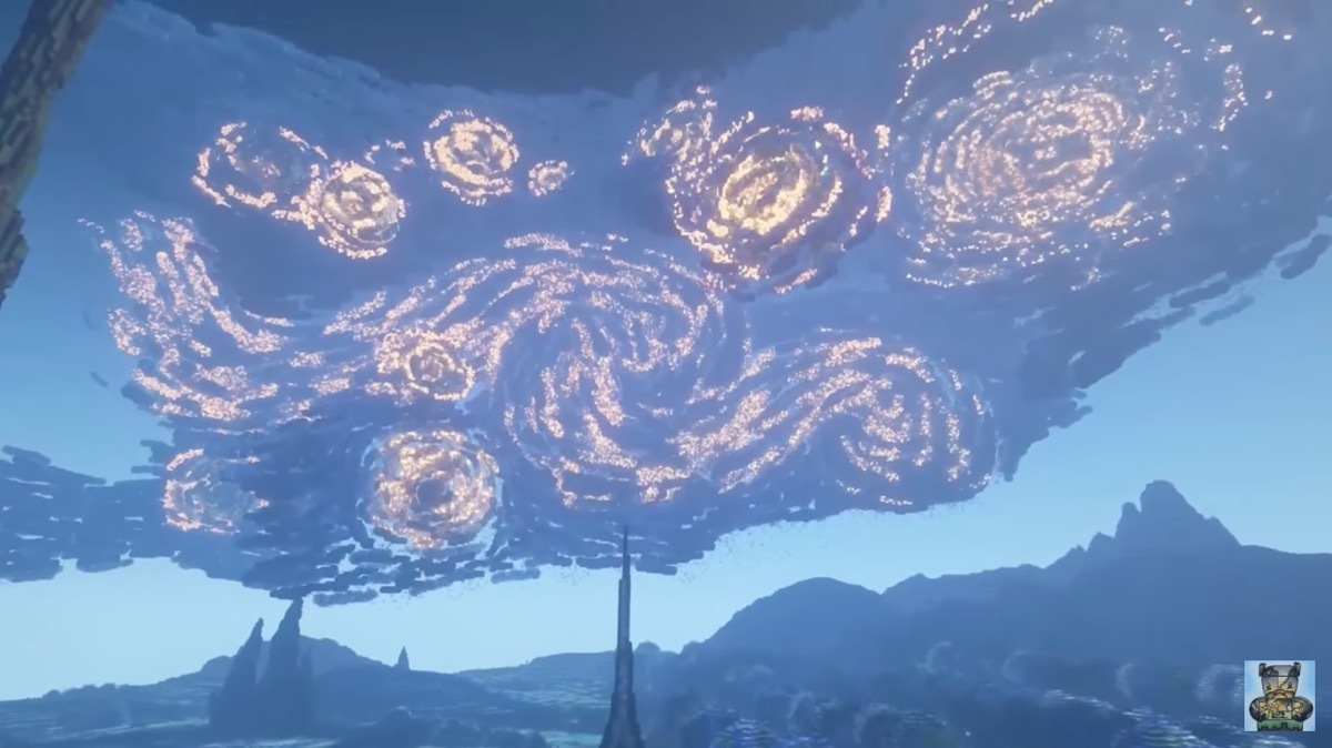 『Minecraft』上に再現されたゴッホの『星月夜』