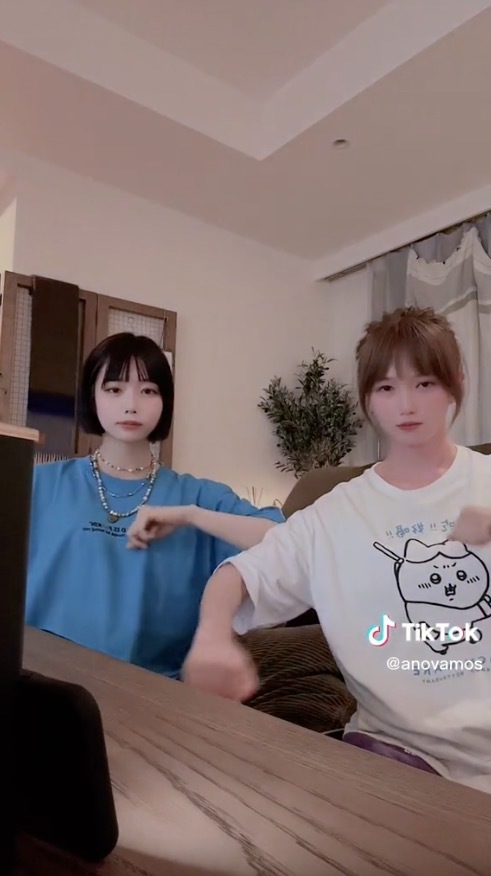 「刀ピークリスマスのテーマソング2022」を踊るあのさんと本田翼さん／あのさんのTikTokより