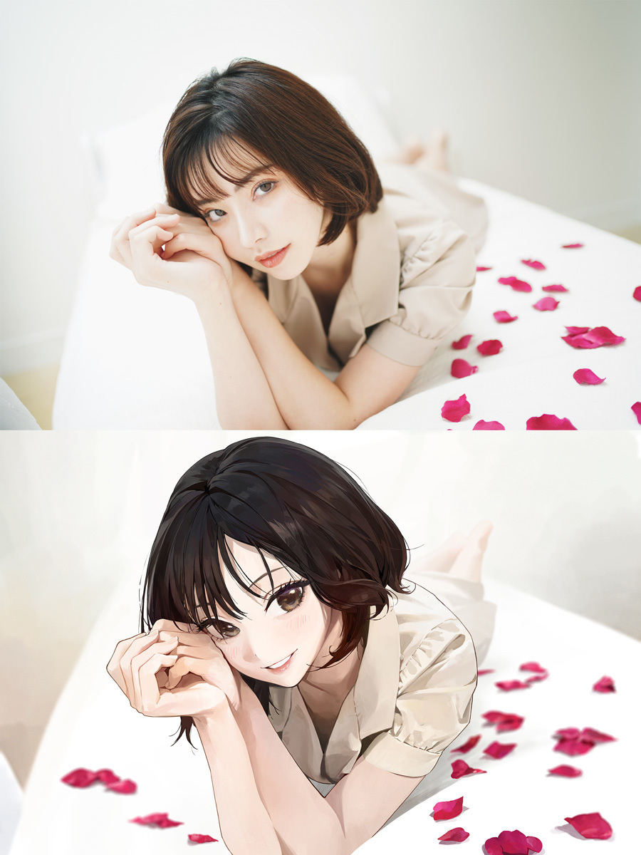 深田えいみさんとイラストレーター・モ誰さんが描いた深田えいみさんのイラスト