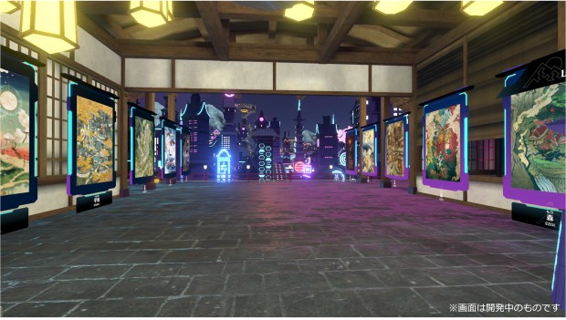 『神河：輝ける世界』のカードが展示されている