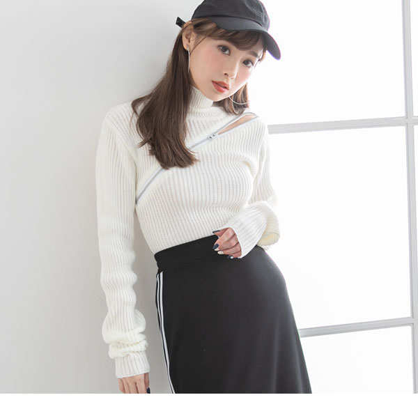 ZIP使いのタートルニットトップス2