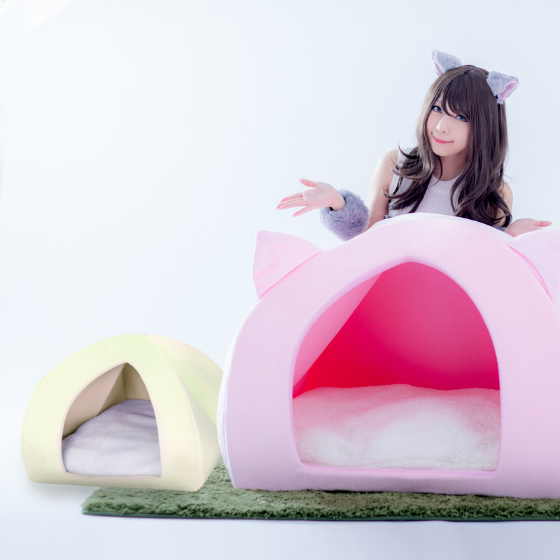 人間用ペットハウス（モデルは宮本彩希さん）だニャンニャン