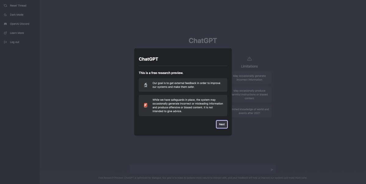ログインした際の「ChatGPT」の画面画像は「OpenAI」公式サイトのスクリーンショット