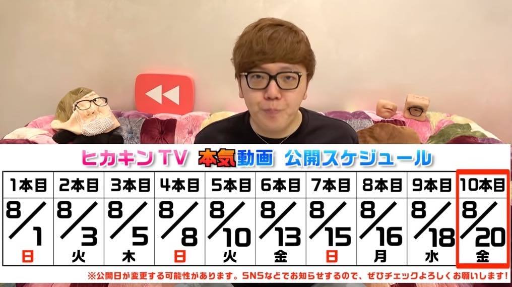 動画10本の公開予定／画像はヒカキンさんの動画より