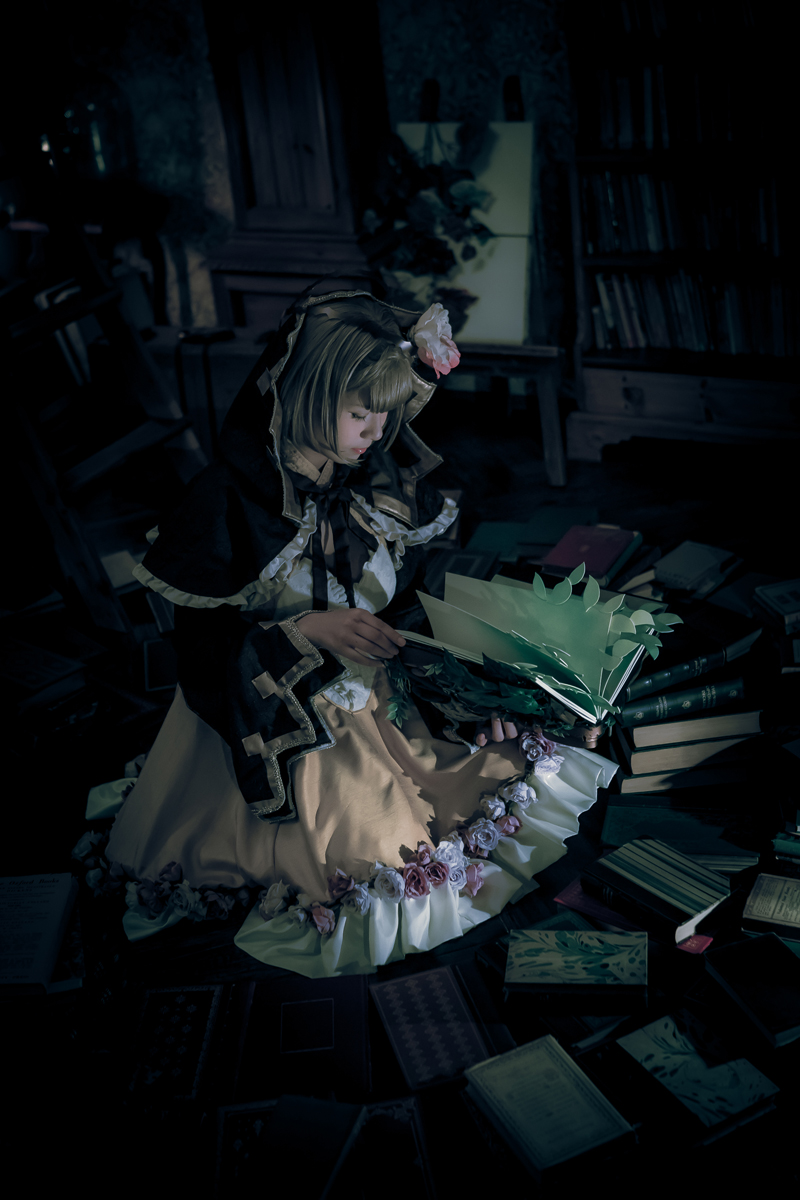 山積みの本に囲まれる「シノアリス」いばら姫