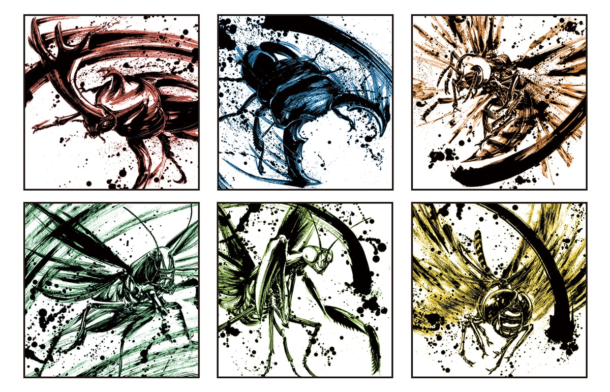 墨絵昆虫タオル