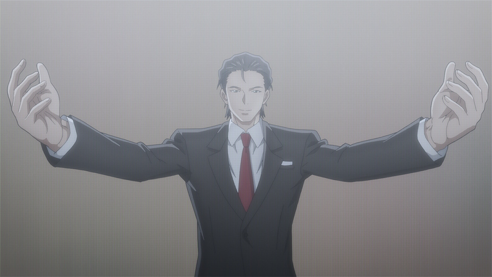 「正しい判断のもとに、死を許す時代です」と呼びかける齋開化／『バビロン』第3話より