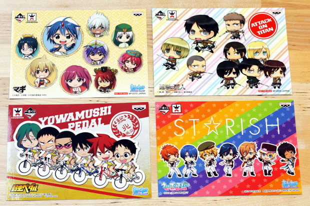 「バンプレスト」ブースでクイズに答えたら、シールもらえました！　アリババくんかわいい。進撃・弱ペダ・うたプリもゲット