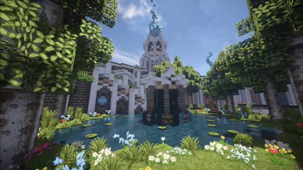 【Minecraft】四角い世界に海にきらめく魔法の城を築いてみた 【PV】