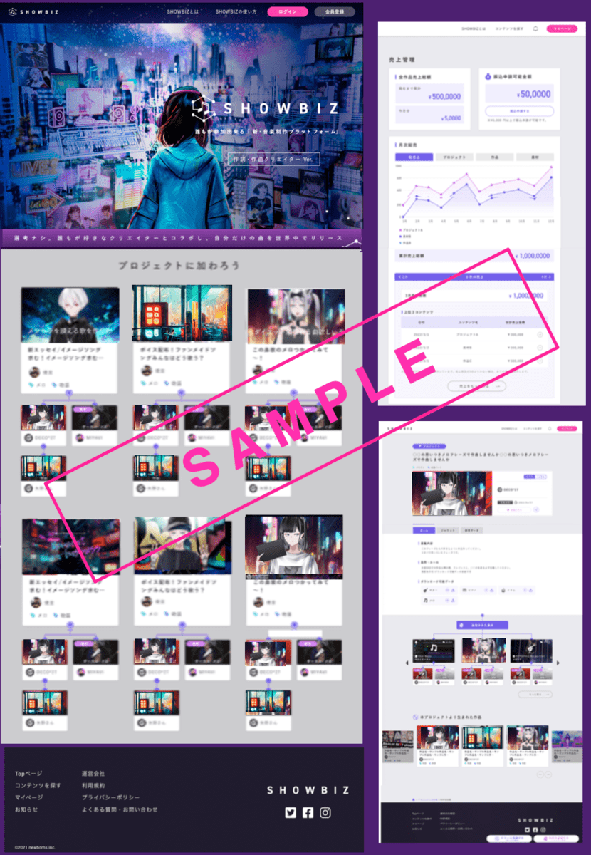 プロジェクトが並ぶSHOWBIZ公式サイトのイメージ