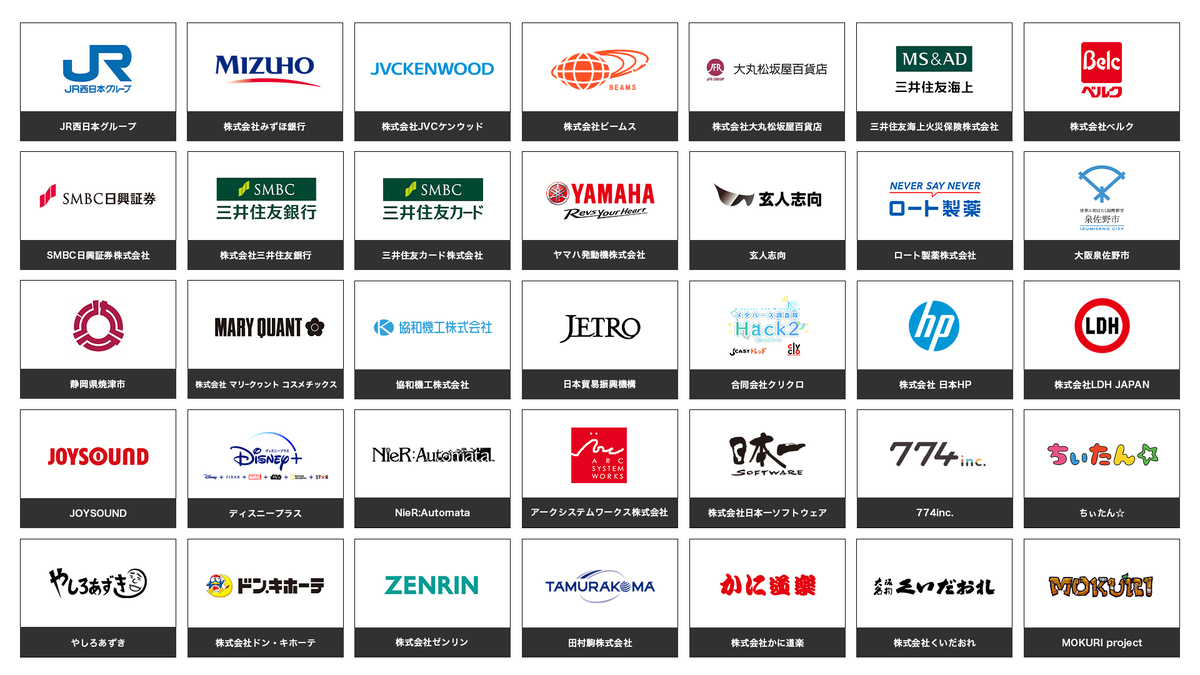 出展・協力企業、IP、アーティスト一覧