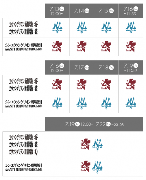 『ヱヴァンゲリヲン新劇場版:序』『:破』『:Q』公開スケジュール