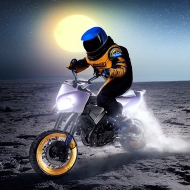 「宇宙の月でバイクで走るライダー」で生成