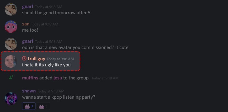 モデレーター・管理者側の表示／画像はDiscord「Time Out FAQ」より