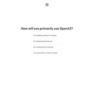 「How will you primarily use OpenAI?」／「ChatGPT」のログイン画面／画像は「OpenAI」公式サイトのスクリーンショット